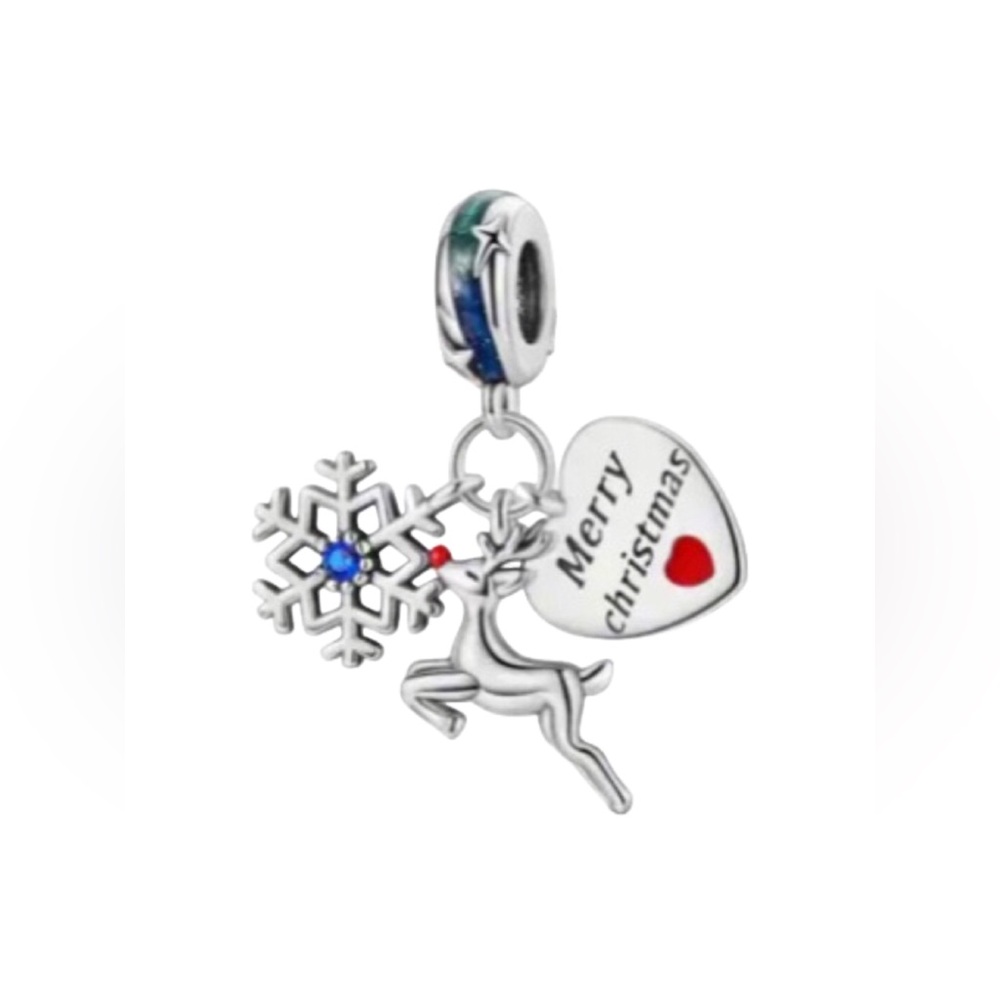 Merry Christmas Reindeer Snowflake Charm Pandora Style